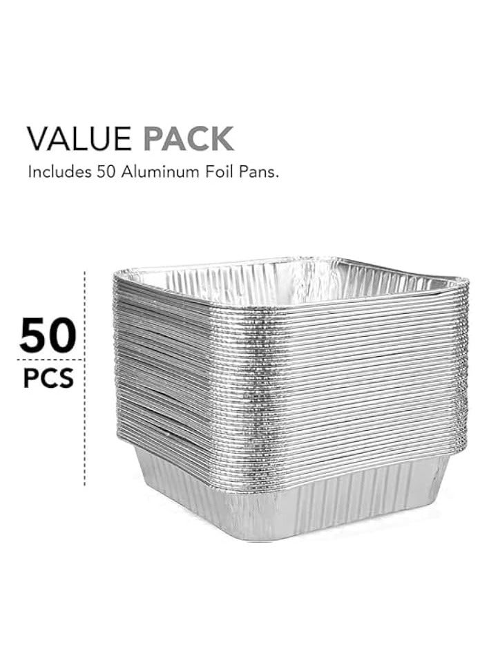 Aluminum Pans, 8x8 Aluminum Foil Pans, 50-Pack Disposable Aluminum Pans Perfect for Cooking, Heating, Storing, Prepping Food