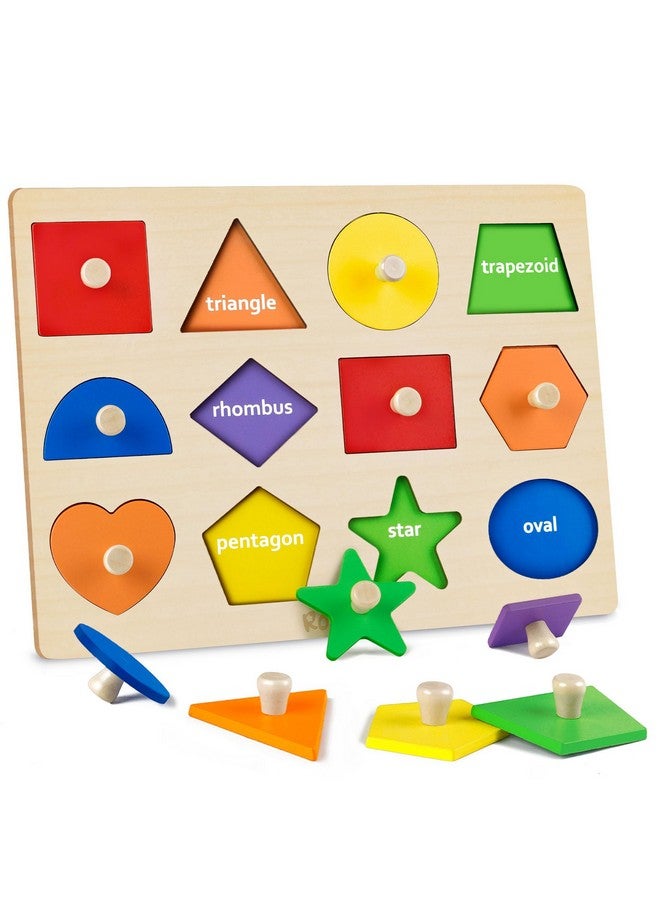 Shape Wooden Puzzles For Toddlers 1-3, Montessori Toys Peg Puzzle Geometric Color Matching Board For Girls Boys 12-18-24 Months Preschool Learning Educational Toys Birthday Gifts For Kids