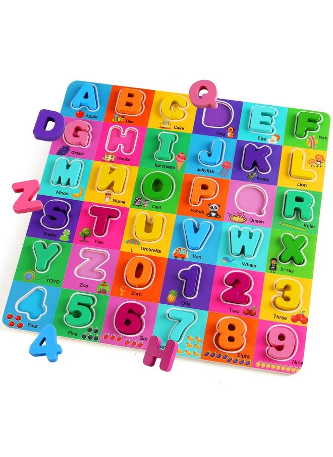 Wooden Alphabet Puzzles For Toddlers 2-4, Alphabet And Number Puzzle With Abc Learning For Toddlers 1-3, Preschool Learning Toys With Chunky Abc Puzzle Board For Girls Boys Kindergarten Ages 1 2 3 4