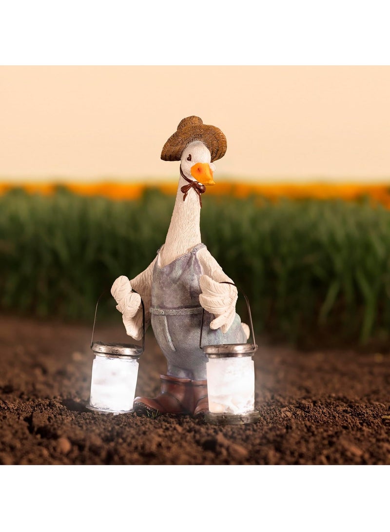 Solar Powered Garden Duck Ornament - Weatherproof Resin Duck Sculpture with Lanterns for Outdoor Patio Decor