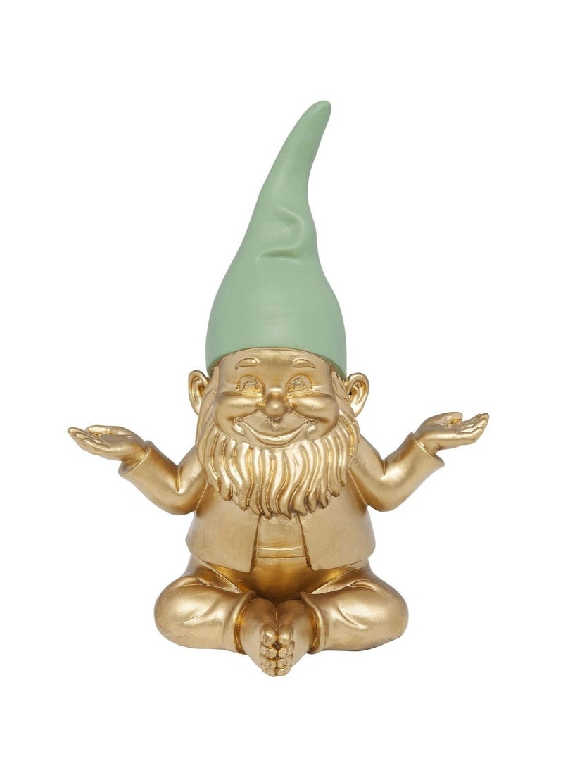 Deco Figurine Zwerg Meditation Gold Green, 19cm - Gnome Resin Sculpture