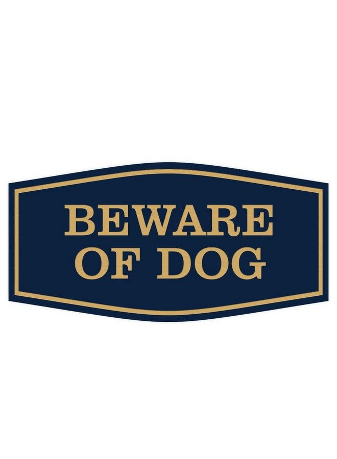 Fancy Beware Of Dog Wall Or Door Sign Laserengraved Lettering ; Durable Abs Plastic ; Vibrant Colors ; Elegant Fancy Shape (Blue Gold) Large