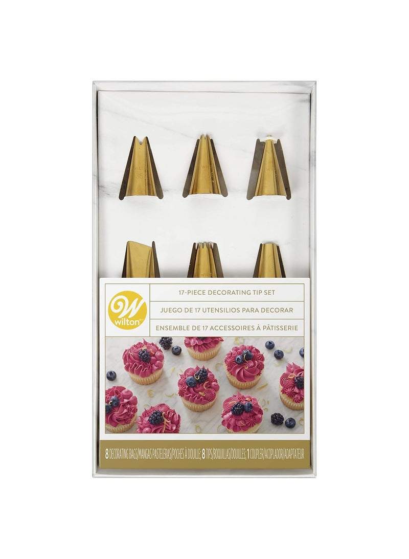 Navy Blue and Gold Piping Tips and Cake Decorating Supplies Set, 17 Piece, Assorted