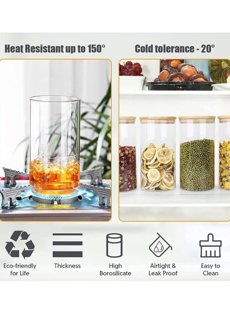 Glass Storage Jar with Bamboo Lids,Glass Airtight Canisters sets,Spice Jar, Pantry Organization and Storage Containers Ideal for Sugar, Coffee, Cookie, Candy,Cereals (1000ml/35.2 oz, Set of 6)