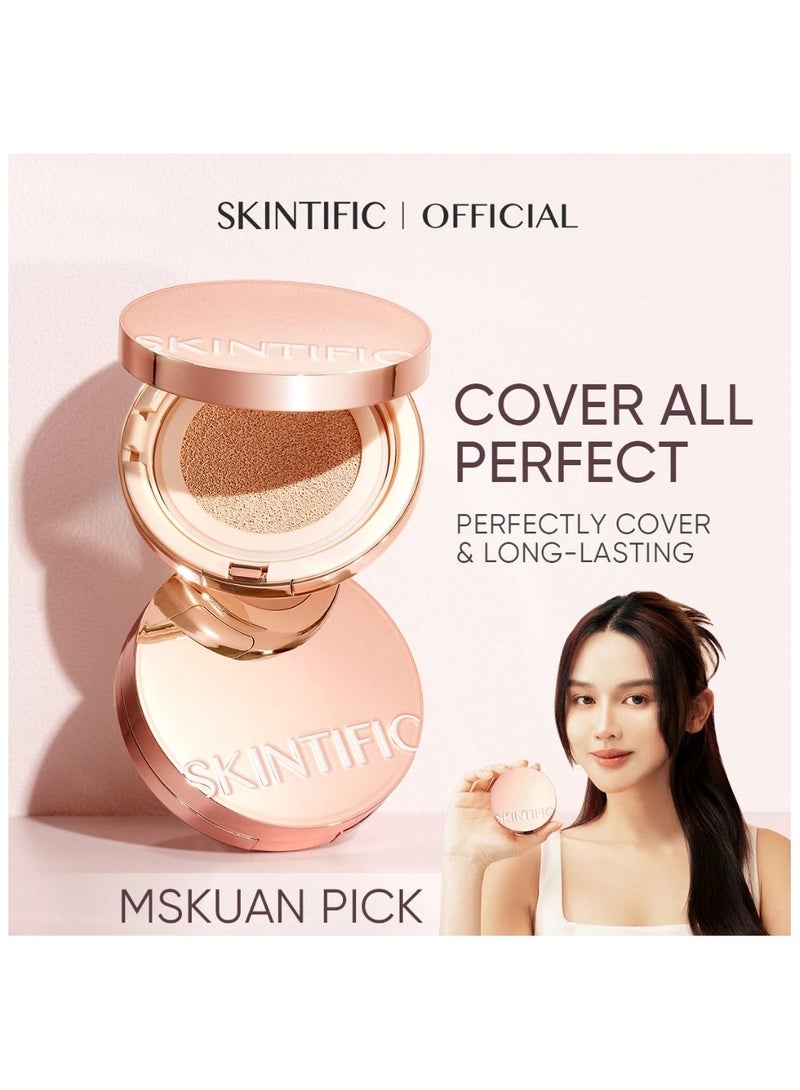 SKINTIFIC Velvet Matte Duo: Cover All Perfect Cushion High Coverage Poreless Flawless Foundation Makeup 24H Long-lasting SPF35 02 Ivory + Lock The Look Setting Spray for a Seamless, All-Day Matte Finish