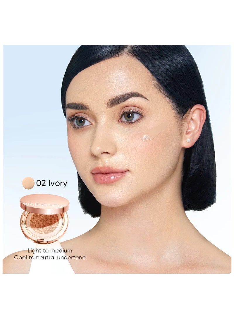 SKINTIFIC Velvet Matte Duo: Cover All Perfect Cushion High Coverage Poreless Flawless Foundation Makeup 24H Long-lasting SPF35 02 Ivory + Lock The Look Setting Spray for a Seamless, All-Day Matte Finish