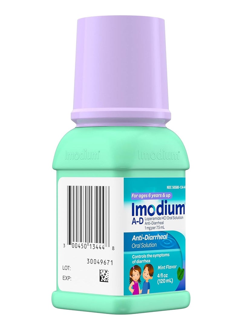 Children's Liquid Anti Diarrheal Medicine Loperamide Hydrochloride Mint Flavour 4fl oz