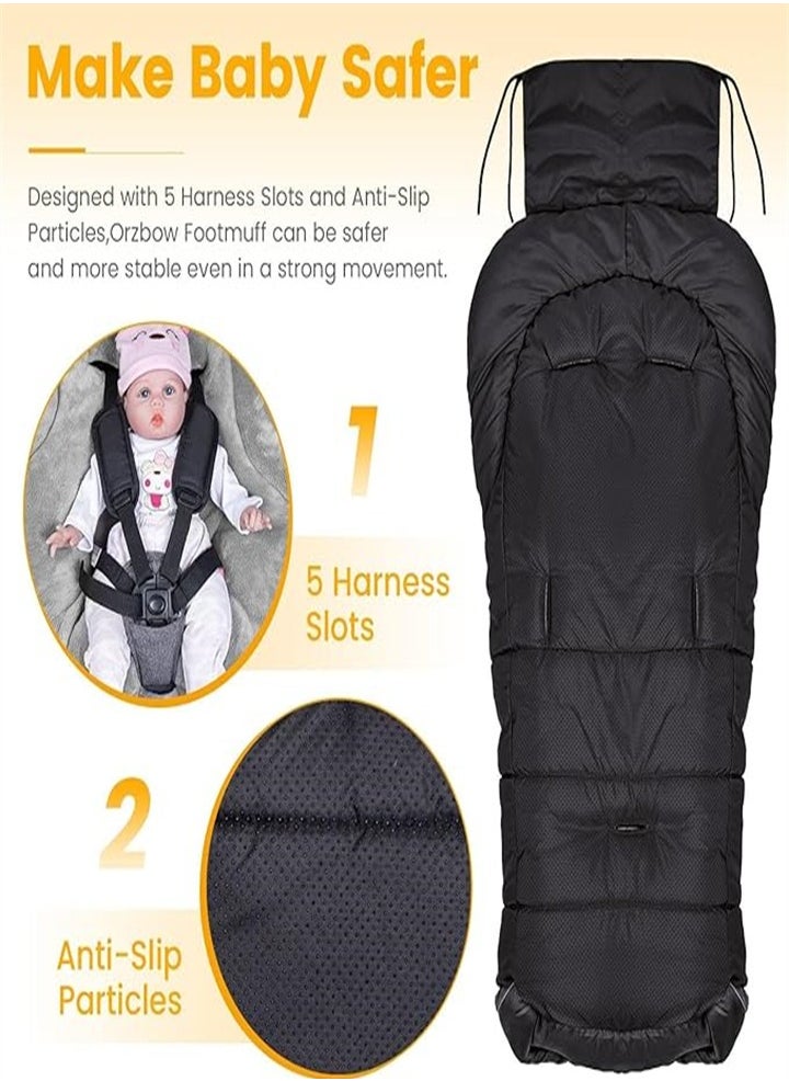 Stroller Sleeping Bag, Stroller Footmuff with Drawstring Hood, Waterproof/Windproof Soft Fleece Lined Stroller Sleeping Bag, Warm Baby Universal Footmuff Fits Most Strollers, Baby Carriages