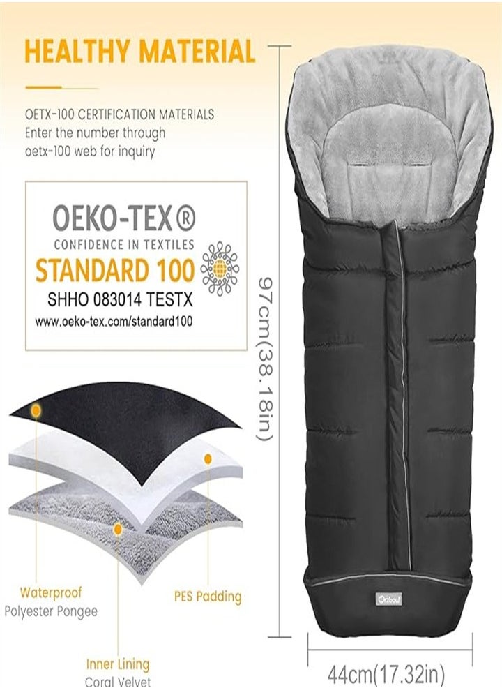 Stroller Sleeping Bag, Stroller Footmuff with Drawstring Hood, Waterproof/Windproof Soft Fleece Lined Stroller Sleeping Bag, Warm Baby Universal Footmuff Fits Most Strollers, Baby Carriages