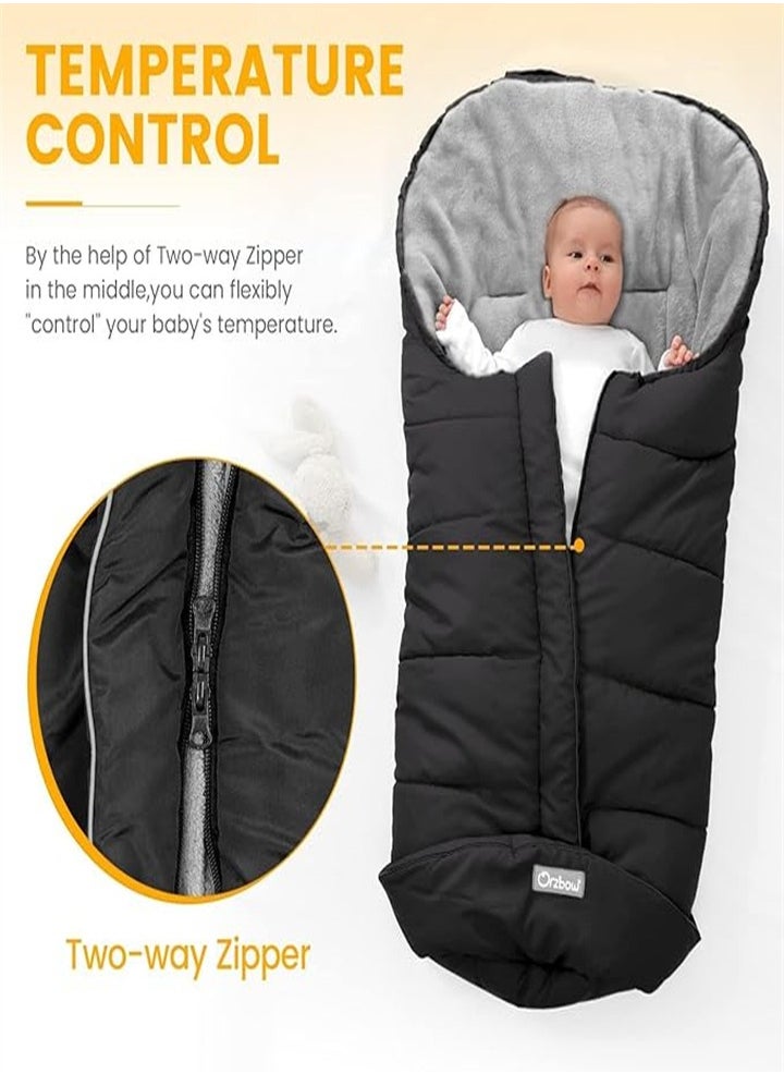 Stroller Sleeping Bag, Stroller Footmuff with Drawstring Hood, Waterproof/Windproof Soft Fleece Lined Stroller Sleeping Bag, Warm Baby Universal Footmuff Fits Most Strollers, Baby Carriages