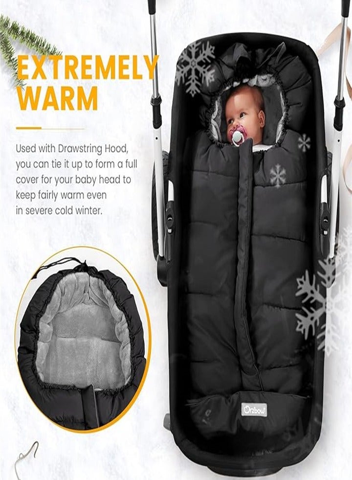 Stroller Sleeping Bag, Stroller Footmuff with Drawstring Hood, Waterproof/Windproof Soft Fleece Lined Stroller Sleeping Bag, Warm Baby Universal Footmuff Fits Most Strollers, Baby Carriages