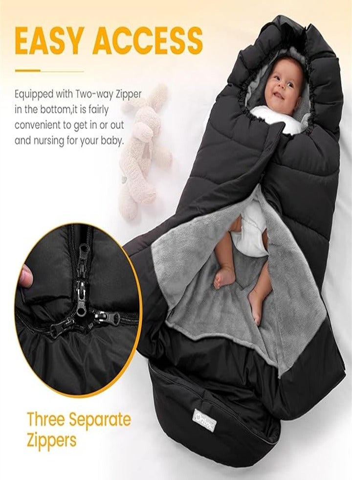 Stroller Sleeping Bag, Stroller Footmuff with Drawstring Hood, Waterproof/Windproof Soft Fleece Lined Stroller Sleeping Bag, Warm Baby Universal Footmuff Fits Most Strollers, Baby Carriages