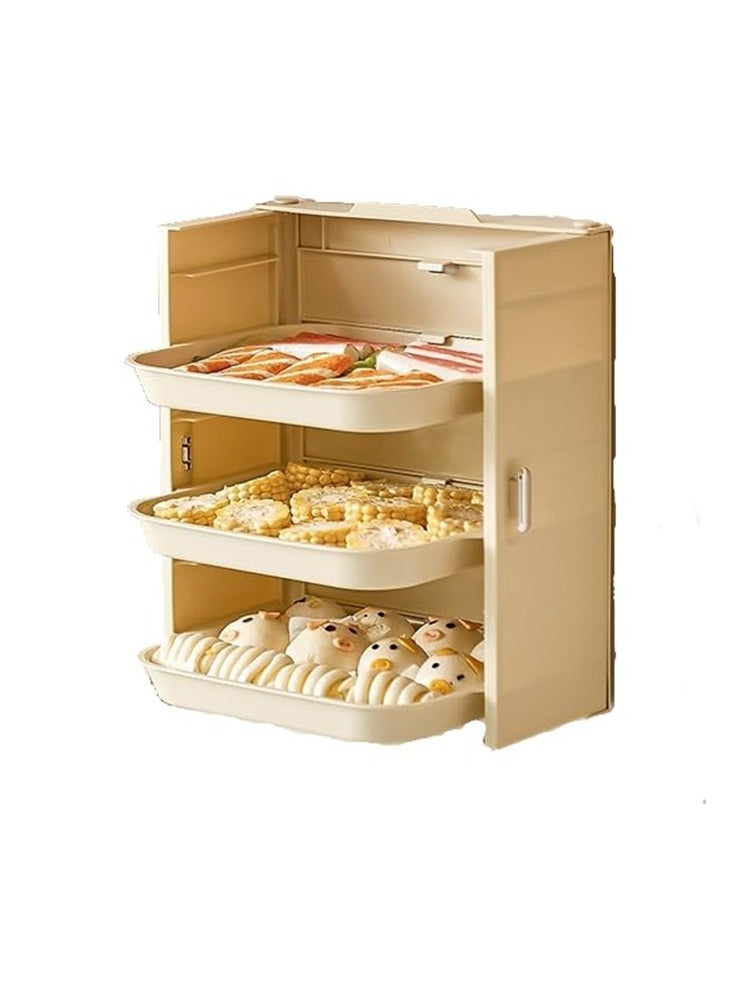 Foldable Kitchen Prep Rack: Wall-Mounted Multi-Layer Design with Strong Adhesive, Food-Safe Materials, and a Phone Holder. (Cream White 3)