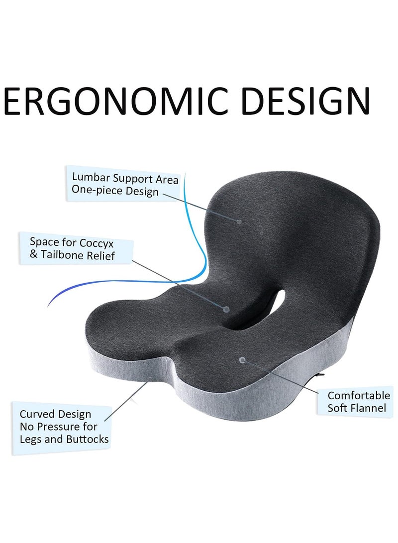 Seat Cushion for Office Lumbar Support Pillow Chair Memory Foam Coccyx Seat Cushion for Sciatica Back Support Pillow Chair Pads Reduce Tailbone Pressure （Dark&Light Grey）