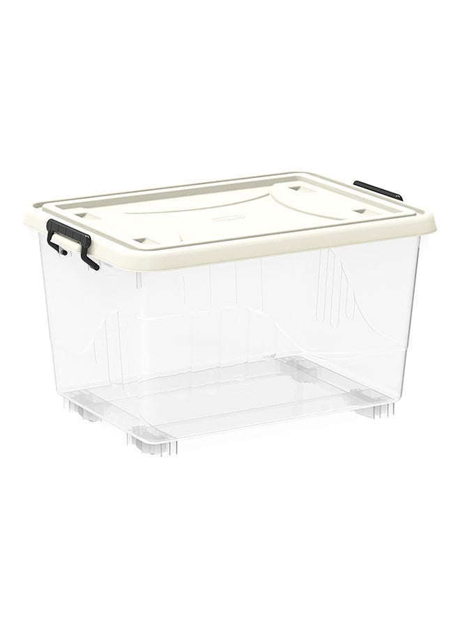 55L Clear Plastic Storage Box With Wheels & Lockable Lid  Off White  55-Liters Off White 34.5x58.5x42.5cm