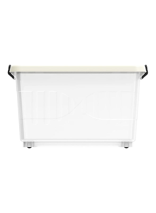 55L Clear Plastic Storage Box With Wheels & Lockable Lid (34.5x58.5x42.5cm)- Off White Off White 34.5x58.5x42.5cm