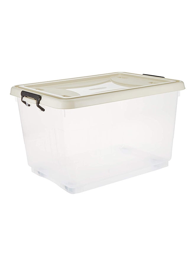 55L Clear Plastic Storage Box With Wheels & Lockable Lid (34.5x58.5x42.5cm)- Off White Off White 34.5x58.5x42.5cm