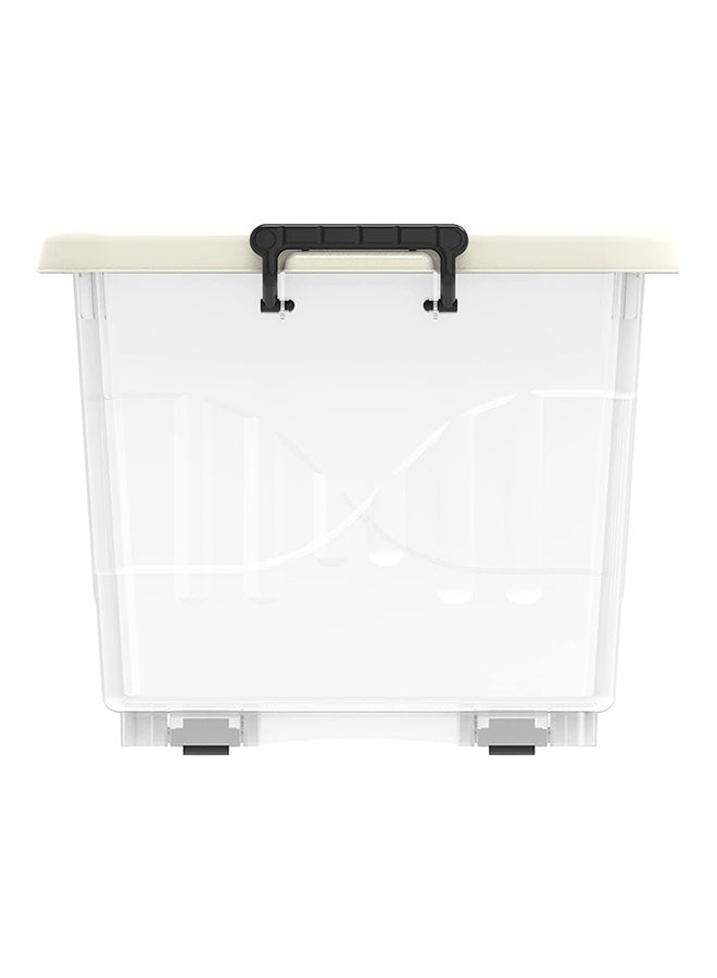 55L Clear Plastic Storage Box With Wheels & Lockable Lid (34.5x58.5x42.5cm)- Off White Off White 34.5x58.5x42.5cm