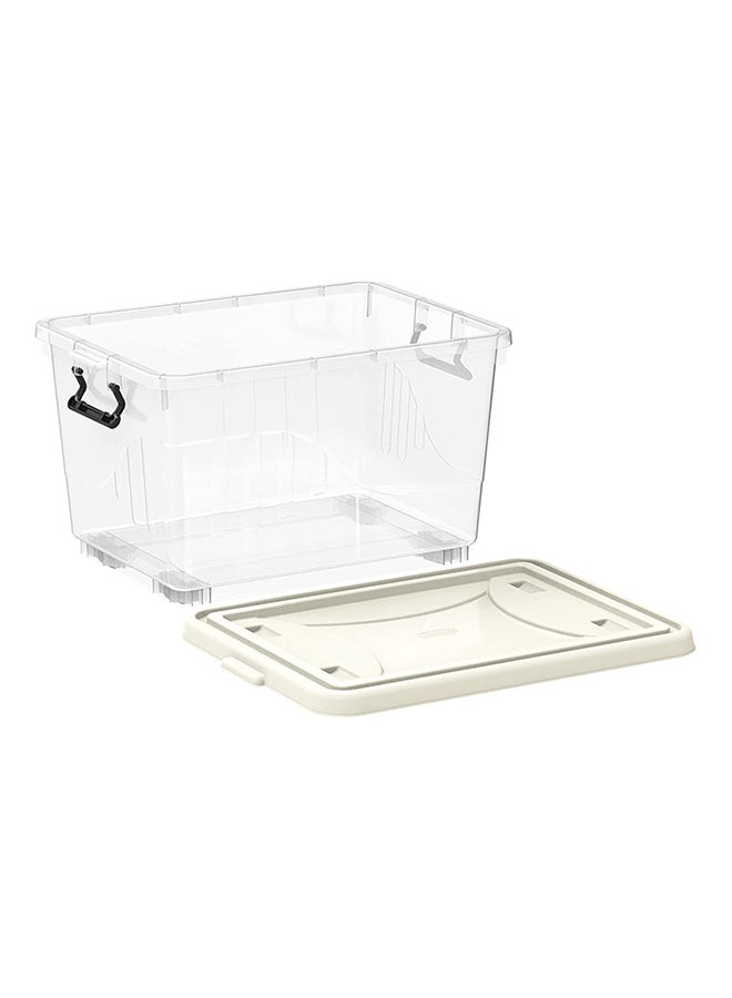 55L Clear Plastic Storage Box With Wheels & Lockable Lid (34.5x58.5x42.5cm)- Off White Off White 34.5x58.5x42.5cm