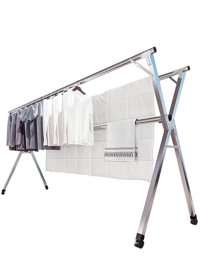 Clothes Drying Rack Stainless Steel Laundry Drying Rack, Sheet Quilts Blanket Drying Rack, Heavy Duty Collapsible Garment Rack For Indoor Outdoor