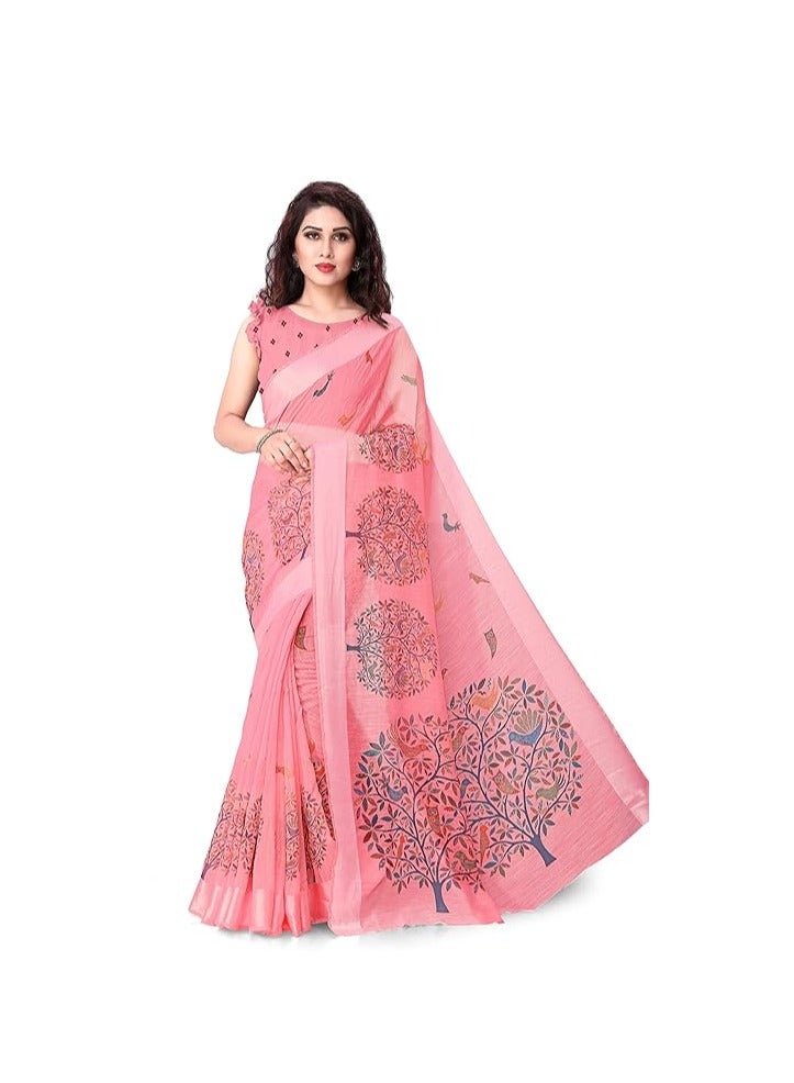 Women's Cotton Blend Saree With Unstiched Blouse Piece