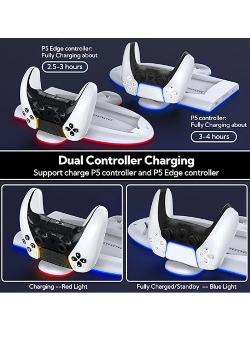 PS5 Slim Stand and Cooling Station with RGB LED Charging Station for PS5 Slim Console Cooling Dock with 3-Level Cooling Fan and Dual PS5 Controller or PS5 Edge Controller Charger