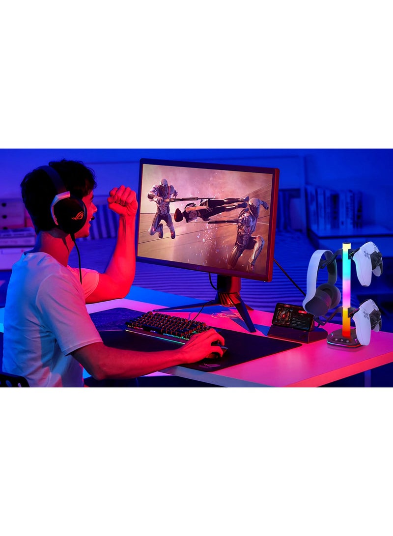 RGB Headphone Stand，Gaming Controller Holder，Desk Gaming Headset Holder with 10 Light Mode 2 USB Charging and 1 Type-C，Memory Feature for Gamers PC Earphone Accessories Desk