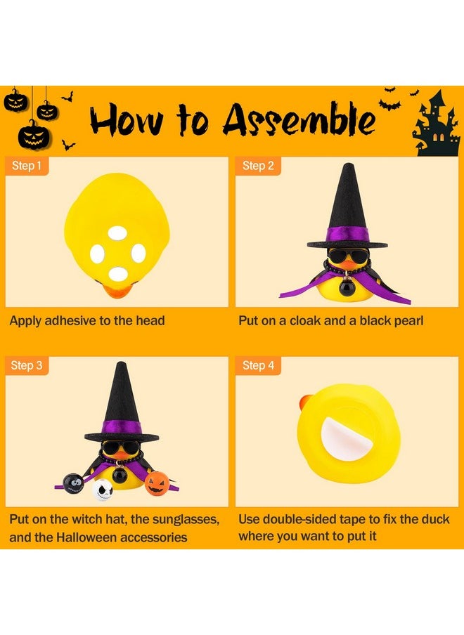 Halloween Rubber Duck Witch Duck Car Decorations Halloween Accessories Witch Hat Pumpkin Skull And Cloak, Long Black Skirt