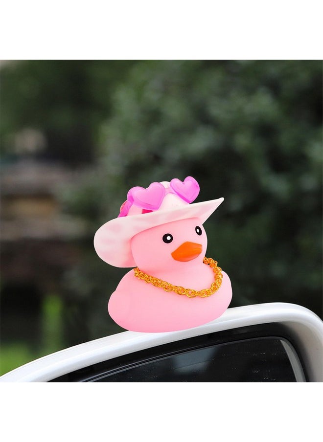 Pink Rubber Duck With Heart-Shaped Sunglasses Car Ducks Small Duckies With Cowboy Hat, Dot-Pink Dot