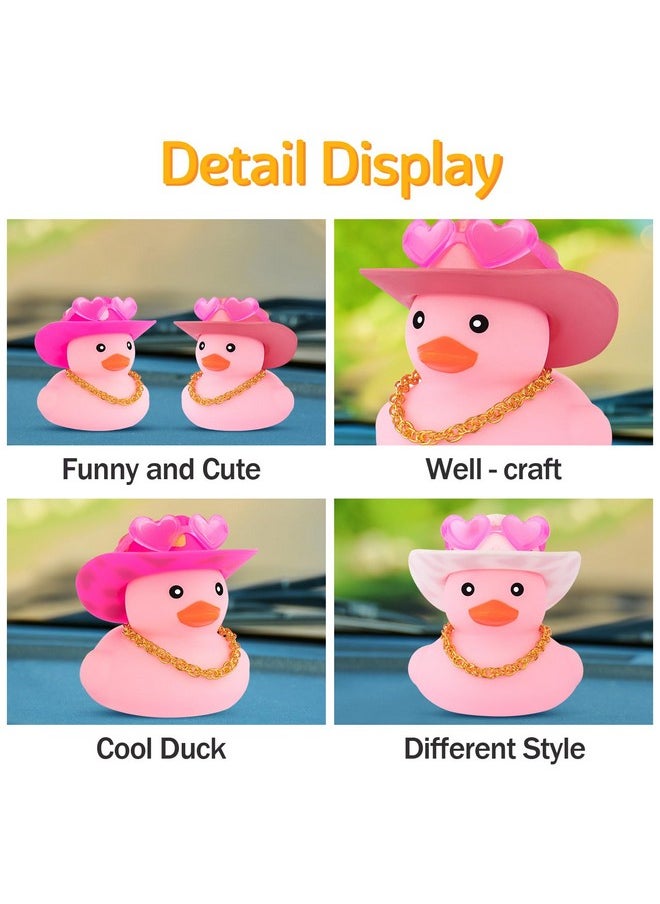 Pink Rubber Duck With Heart-Shaped Sunglasses Car Ducks Small Duckies With Cowboy Hat, Dot-Pink Dot