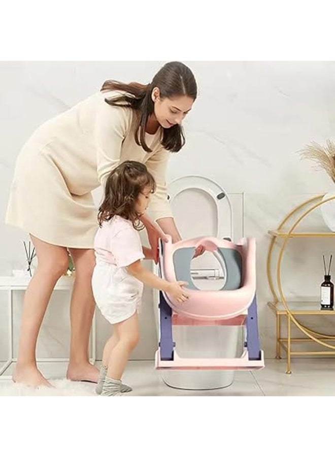 Foldable Toilet Training Seat With Adjustable Step Stool Ladder