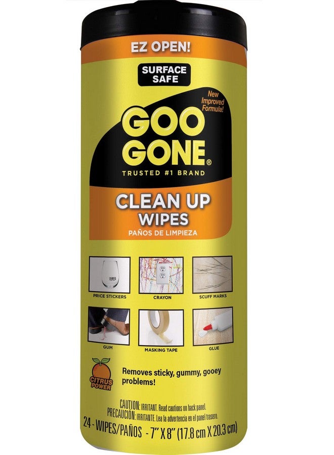 Clean Up Wipes Adhesive Remover - 24 Count - Removes Adhesive Residue Labels Stickers Crayon Tree Sap Gum Masking Tape Glue And More