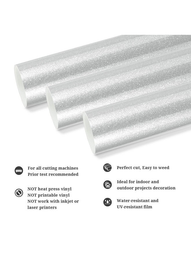 Glossy Shimmer Glitter Vinyl Adhesive Vinyl For Craft Cutter 1Ft X5Ft, Silver