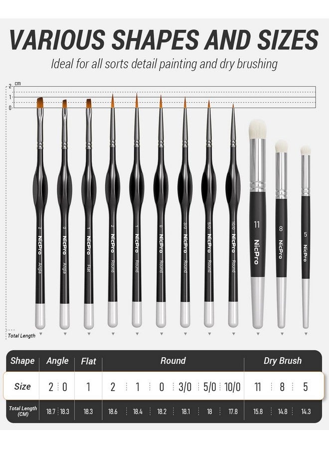 Miniature Paint Brushes Dry Brush - 12Pcs Model Paint Brush Set For Acrylic Watercolor, Micro Detail Paint Brushes & Dry Brush Set For Warhammer 40K, Miniature Model, Citadel,Paint By Number