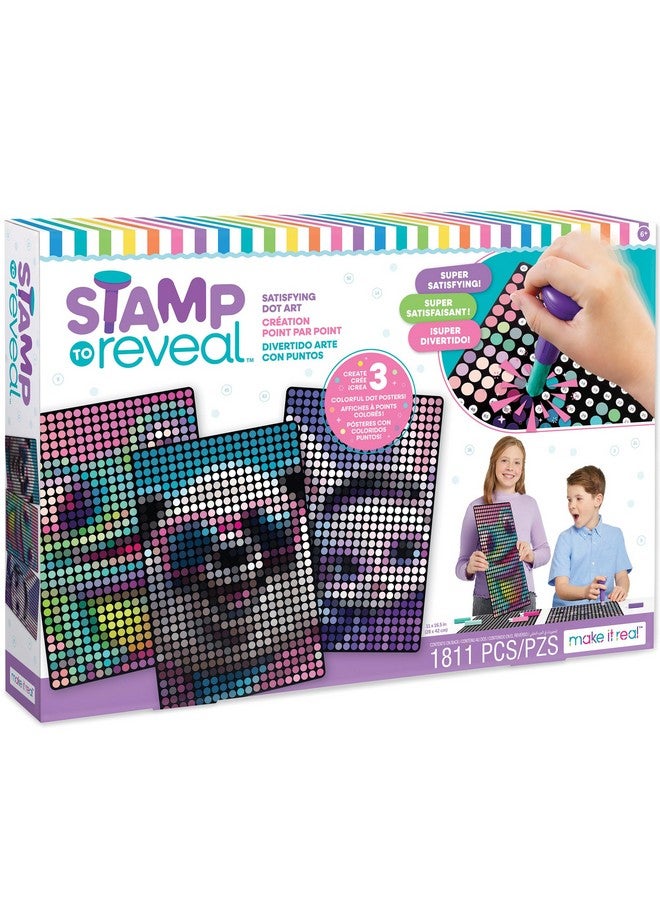 Stamp To Reveal Diy Dot Posters, 1 Stamper Per Kit & 3 Dot Posters |Craft Kit, Artwork Activity, Girls & Kids Ages 6 Bunny, Frog, Panda