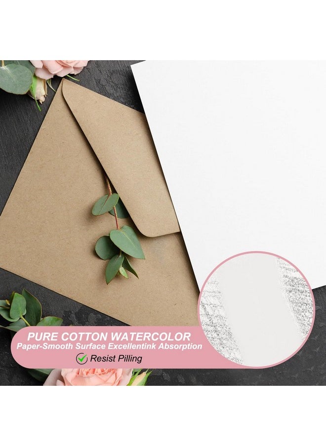 50 Sets Pure Cotton Watercolor Cards 140Lb/300 Gsm Postcards With Envelopes For Art Painting Creative Thank Notes, 4X6 Inch