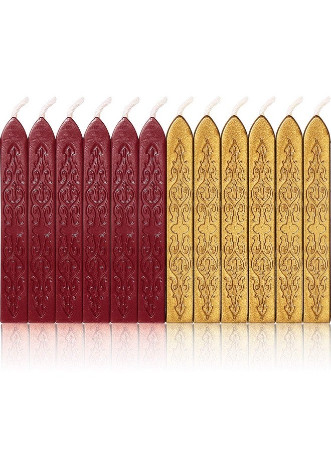 12 Pieces Sealing Wax Sticks With Wicks Antique Fire Manuscript Sealing Wax For Wax Seal Stamp (Flashing Wine Red And Gold)