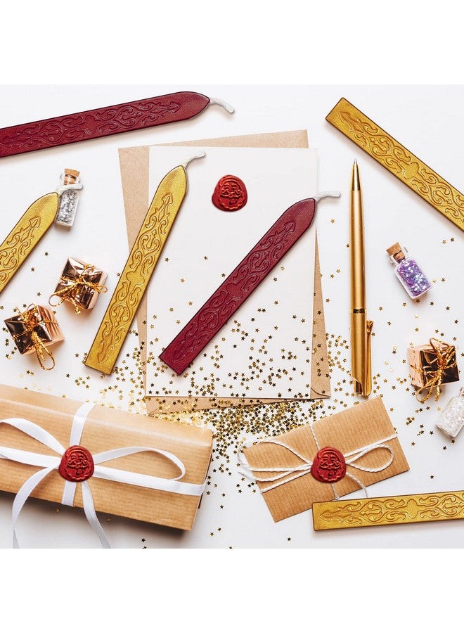 12 Pieces Sealing Wax Sticks With Wicks Antique Fire Manuscript Sealing Wax For Wax Seal Stamp (Flashing Wine Red And Gold)