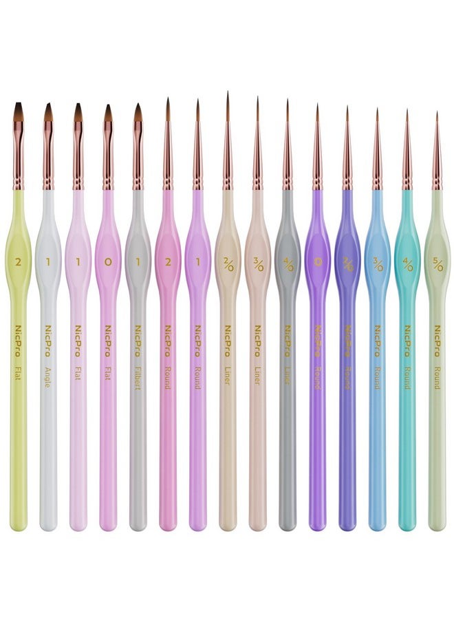 15Pcs Micro Fine Detail Paint Brush Set, Macaron Pastel Small Miniature Fine Tip Detail Brushes Kit For Acrylic Oil Watercolor, Craft, Models, Miniatures, Rock Painting, Paint By Numbers