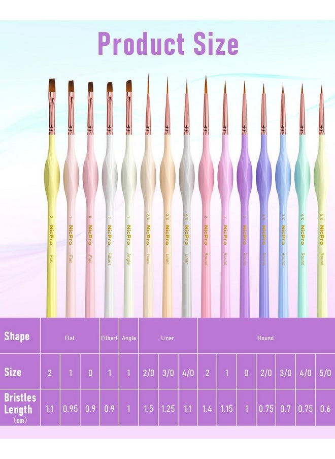 15Pcs Micro Fine Detail Paint Brush Set, Macaron Pastel Small Miniature Fine Tip Detail Brushes Kit For Acrylic Oil Watercolor, Craft, Models, Miniatures, Rock Painting, Paint By Numbers