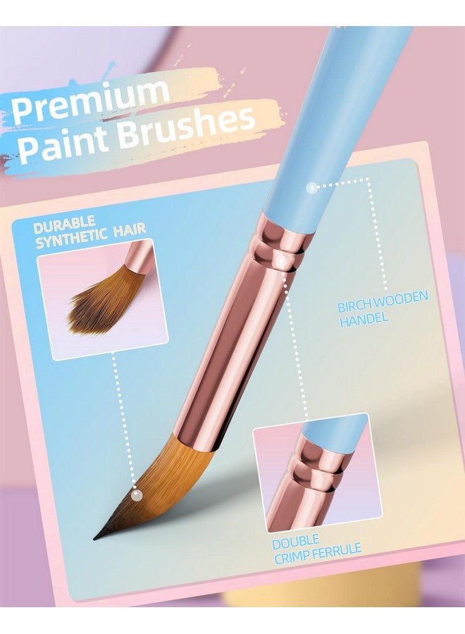 12Pcs Artist Paint Brush Set, Pastel Painting Brushes Kit With Flat, Round, Filbert, Angle And Detail Paintbrushes, Nylon Bristles Paint Brushes For Acrylic Oil Watercolor Gouache Canvas Face