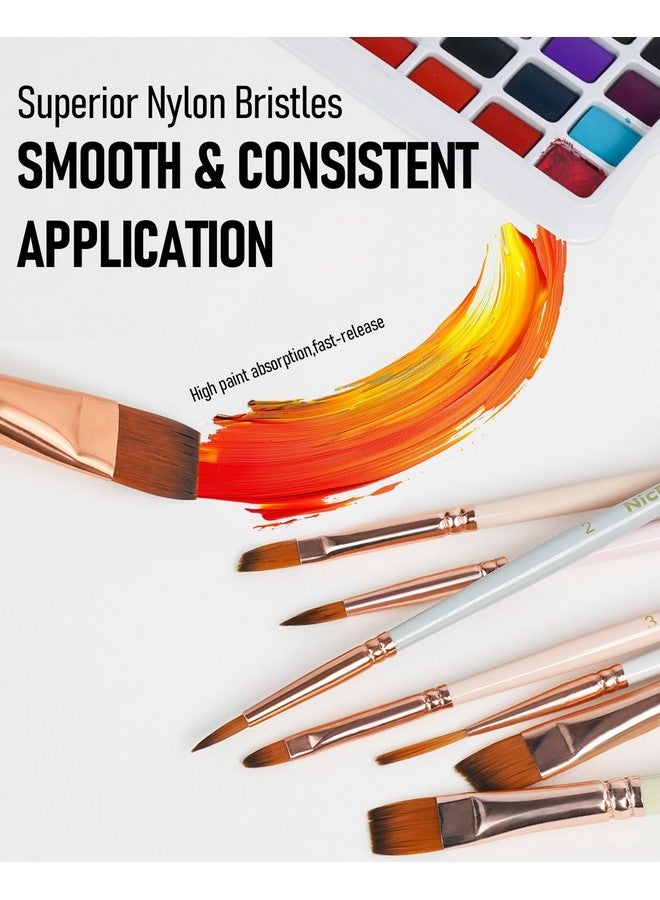 12Pcs Artist Paint Brush Set, Pastel Painting Brushes Kit With Flat, Round, Filbert, Angle And Detail Paintbrushes, Nylon Bristles Paint Brushes For Acrylic Oil Watercolor Gouache Canvas Face