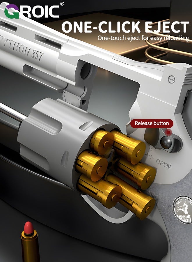 Soft Bullet Gun Toy Revolver Gun, Revolver Gun with 20 PCS Soft Safe Rubber Bullet with Target, Empty Shell Ejecting Toy Gun Pistol & Pull Back Action Toy Gun, Shooting Games Play Toys Revolver Gun