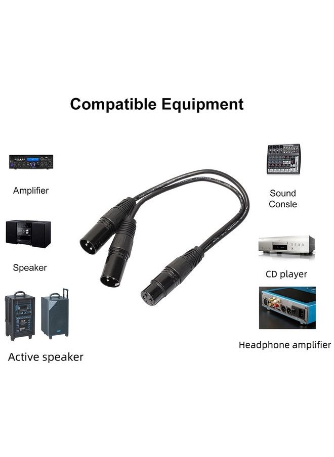 30cm 3 Pin XLR CANNON 1 Female to 2 Male Audio Connector Adapter Cable for Microphone / Audio Equipment(Black)