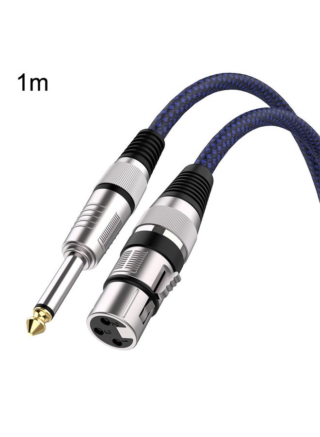 1m Blue and Black Net TRS 6.35mm Male To Caron Female Microphone XLR Balance Cable