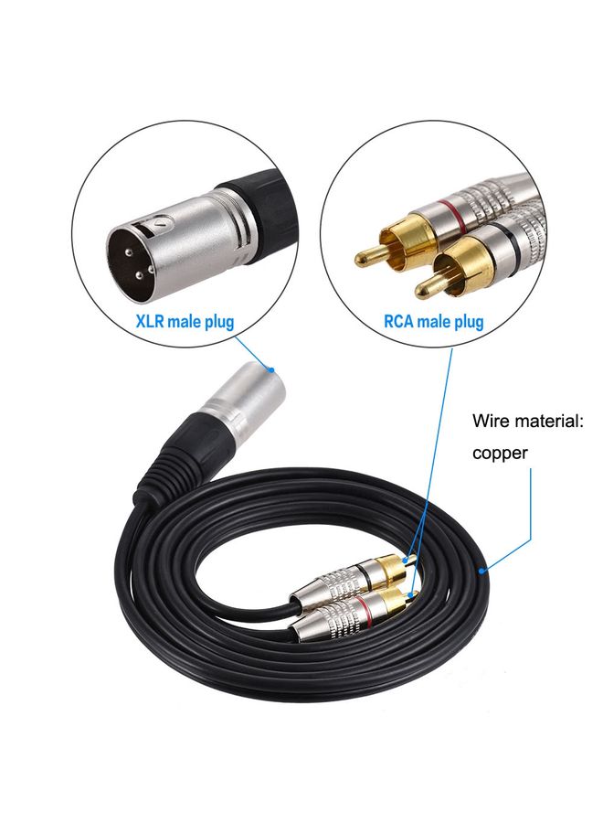 XLR Male To 2RCA Male Plug Stereo Audio Cable, Length:, Length:2m