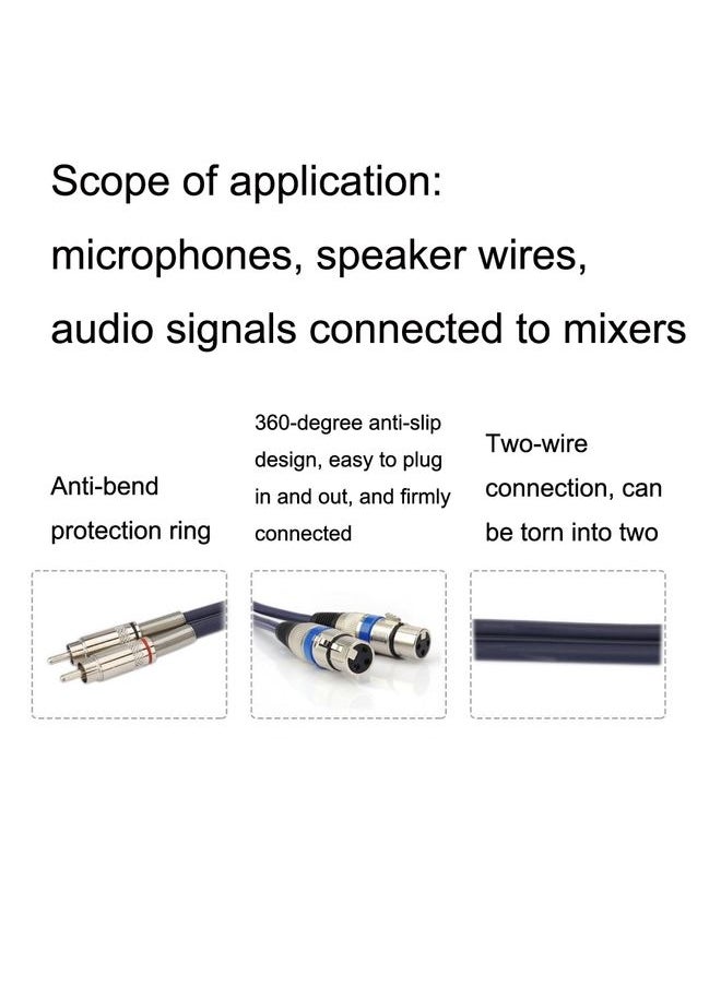 2RCA Male 2XLR Caron Female Speaker Audio Balance Cable, Length:1m