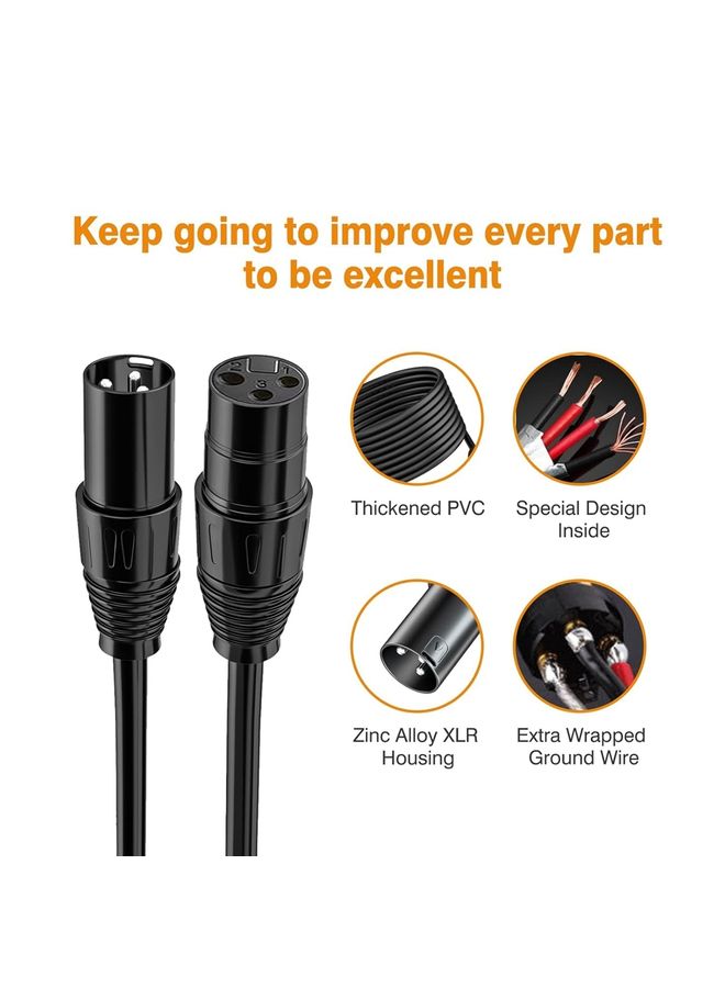 2m XLR Microphone Cable, 4.95 FT XLR Male to XLR Female Balanced 3 Pin Mic Cables, Black