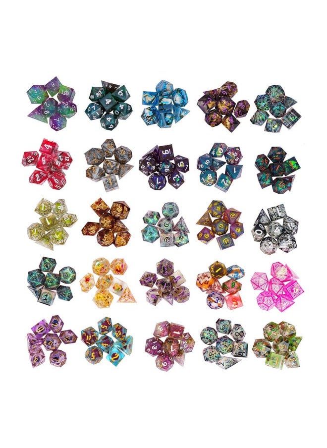 7Pcs Mystery Sharp Edge Dice Set, Handmade Resin Dnd Dice Set Transparent Glitter Rpg Polyhedral Dice Set D&D For Dungeons And Dragons Role Playing Games And Other Tabletop Game, Dnd Gifts
