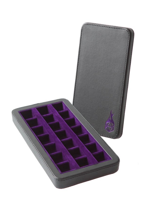 Reliquary Standard Divided Dice Case With Dice Tray For Polyhedral Dice Sets - 21 Felt-Lined Chambers - Magnetic Lid Closure - Metal Dice Storage Box - Purple
